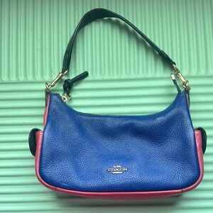 Coach Blue and Pink Shoulder Bag with Gold Hardware